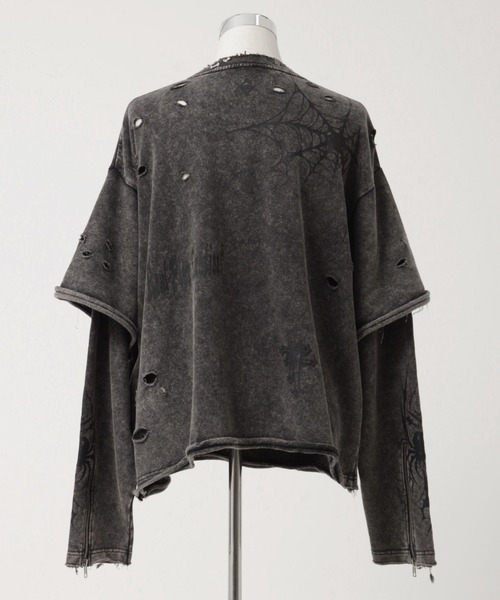 REFLEM（レフレム）の「『REFLEM/レフレム』フェイクレイヤードダメージPO/プルオーバースウェットシャツ（スウェット・レディース・ブラック/グレー・FREE）」の14枚目の写真