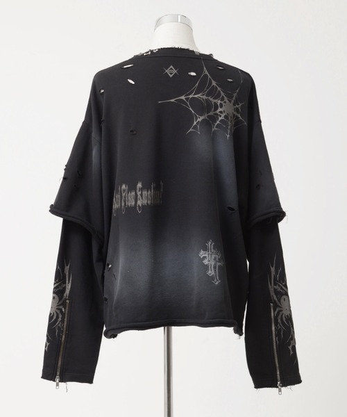 REFLEM（レフレム）の「『REFLEM/レフレム』フェイクレイヤードダメージPO/プルオーバースウェットシャツ（スウェット・レディース・ブラック/グレー・FREE）」の11枚目の写真