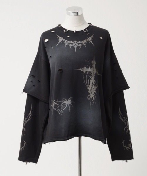 REFLEM（レフレム）の「『REFLEM/レフレム』フェイクレイヤードダメージPO/プルオーバースウェットシャツ（スウェット・レディース・ブラック/グレー・FREE）」の9枚目の写真