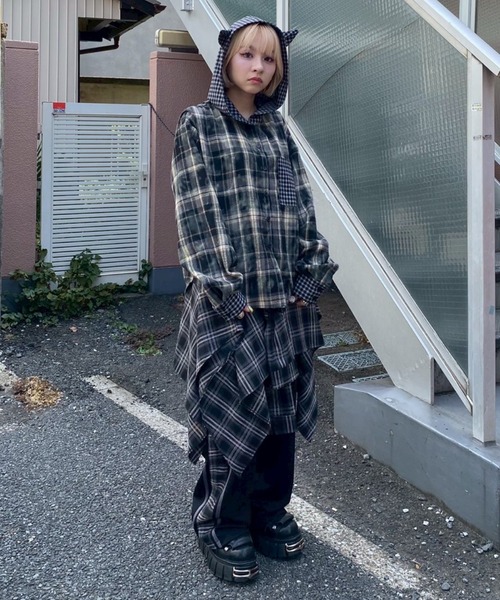 Candy Stripper（キャンディストリッパー）の「CHECK SHIRT LAYERED TRACK パンツ（その他パンツ・レディース・ブラック/ライトブルー/ブラウン・FREE）」の10枚目の写真