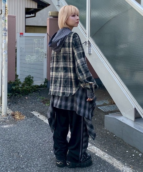 Candy Stripper（キャンディストリッパー）の「CHECK SHIRT LAYERED TRACK パンツ（その他パンツ・レディース・ブラック/ライトブルー/ブラウン・FREE）」の11枚目の写真