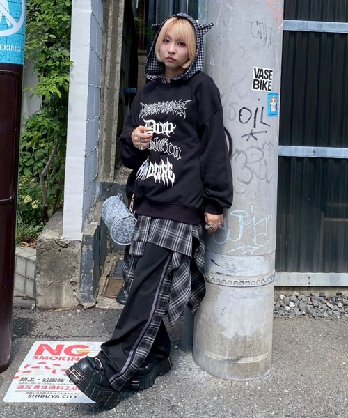 Candy Stripper（キャンディストリッパー）の「CHECK SHIRT LAYERED TRACK パンツ（その他パンツ・レディース・ブラック/ライトブルー/ブラウン・FREE）」の14枚目の写真