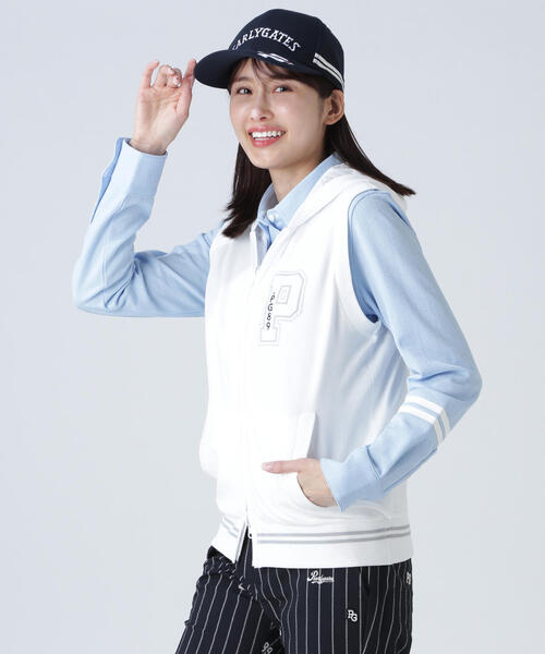 【美品】PEARLY GATES パーリーゲイツ エアーベスト総柄 レディース0 PEARLY GATES パーリーゲイツ ローカルポリ 線画馬柄ニットベスト