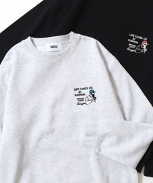 2026AW MRU/エムアールユー オーバーサイズ 裏起毛 アニマル/エイトボール/髭おじ/ハンバーガー ワンポイント刺繍 クルーネックスウェット レディース メンズ トレーナー