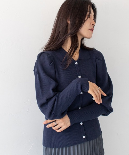 HER CLOSET】襟付きニットカーディガン COLLARED KNIT CARDIGAN