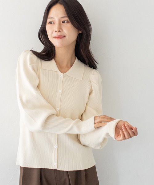 HER CLOSET(ハークローゼット)の「【HER CLOSET】ハイゲージ ポロリブニットトップス HIGH GAUGE POLO RIB KNIT TOPS(ニット/セーター・レディース・ネイビー/アイボリー/ブラック・MEDIUM)」の2枚目の写真