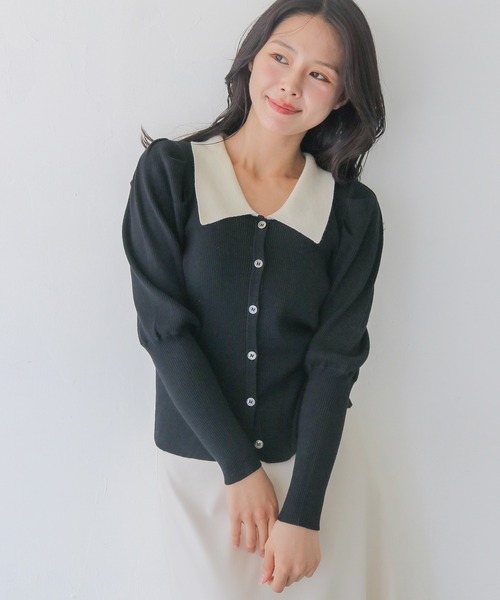 HER CLOSET】ハイゲージ ポロリブニットトップス HIGH GAUGE POLO RIB
