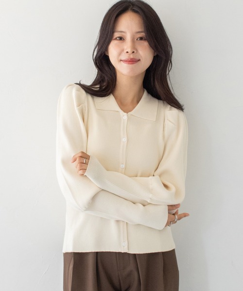 HER CLOSET(ハークローゼット)の「【HER CLOSET】ハイゲージ ポロリブニットトップス HIGH GAUGE POLO RIB KNIT TOPS(ニット/セーター・レディース・ネイビー/アイボリー/ブラック・MEDIUM)」の14枚目の写真