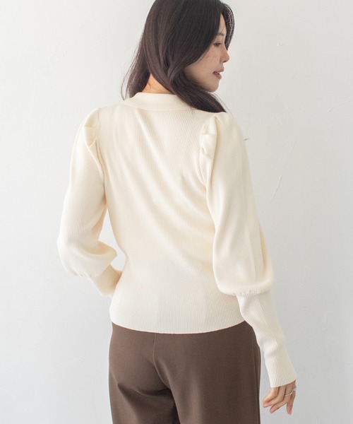 HER CLOSET(ハークローゼット)の「【HER CLOSET】ハイゲージ ポロリブニットトップス HIGH GAUGE POLO RIB KNIT TOPS(ニット/セーター・レディース・ネイビー/アイボリー/ブラック・MEDIUM)」の15枚目の写真