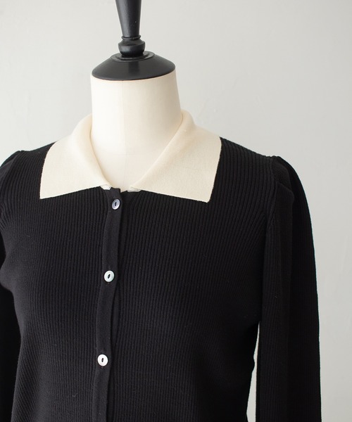 HER CLOSET(ハークローゼット)の「【HER CLOSET】ハイゲージ ポロリブニットトップス HIGH GAUGE POLO RIB KNIT TOPS(ニット/セーター・レディース・ネイビー/アイボリー/ブラック・MEDIUM)」の11枚目の写真