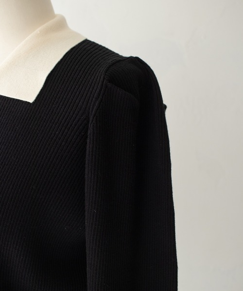 HER CLOSET(ハークローゼット)の「【HER CLOSET】ハイゲージ ポロリブニットトップス HIGH GAUGE POLO RIB KNIT TOPS(ニット/セーター・レディース・ネイビー/アイボリー/ブラック・MEDIUM)」の12枚目の写真
