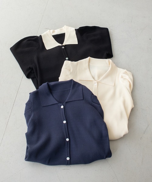 HER CLOSET(ハークローゼット)の「【HER CLOSET】ハイゲージ ポロリブニットトップス HIGH GAUGE POLO RIB KNIT TOPS(ニット/セーター・レディース・ネイビー/アイボリー/ブラック・MEDIUM)」の13枚目の写真