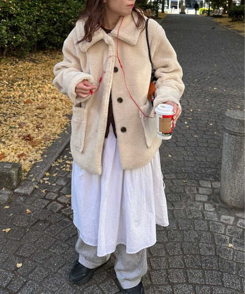 PILIT（ピリット）の「ステンカラー ボアミドルコート（ステンカラーコート・レディース・チャコールグレー/モカ/ベージュ・MEDIUM）」の3枚目の写真