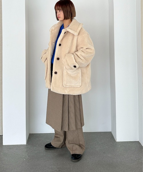 PILIT（ピリット）の「ステンカラー ボアミドルコート（ステンカラーコート・レディース・チャコールグレー/モカ/ベージュ・MEDIUM）」の5枚目の写真