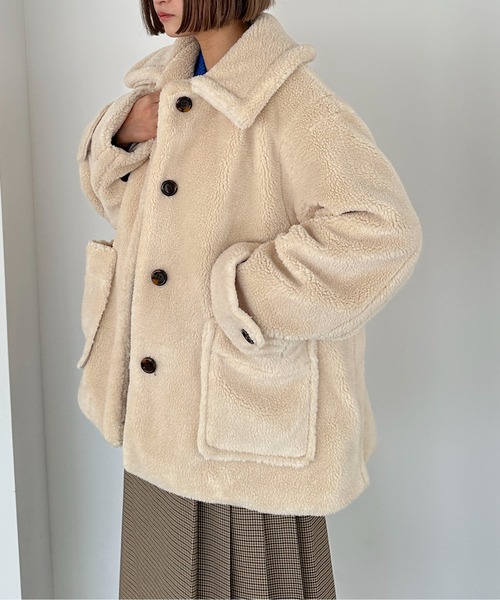 PILIT（ピリット）の「ステンカラー ボアミドルコート（ステンカラーコート・レディース・チャコールグレー/モカ/ベージュ・MEDIUM）」の4枚目の写真