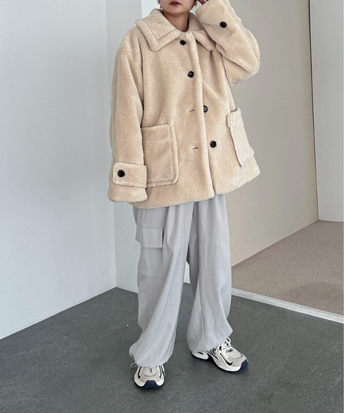 PILIT（ピリット）の「ステンカラー ボアミドルコート（ステンカラーコート・レディース・チャコールグレー/モカ/ベージュ・MEDIUM）」の12枚目の写真