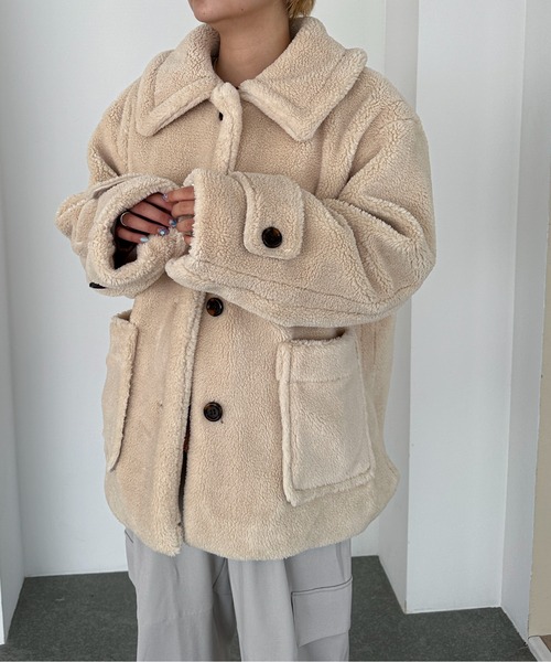 PILIT（ピリット）の「ステンカラー ボアミドルコート（ステンカラーコート・レディース・チャコールグレー/モカ/ベージュ・MEDIUM）」の9枚目の写真