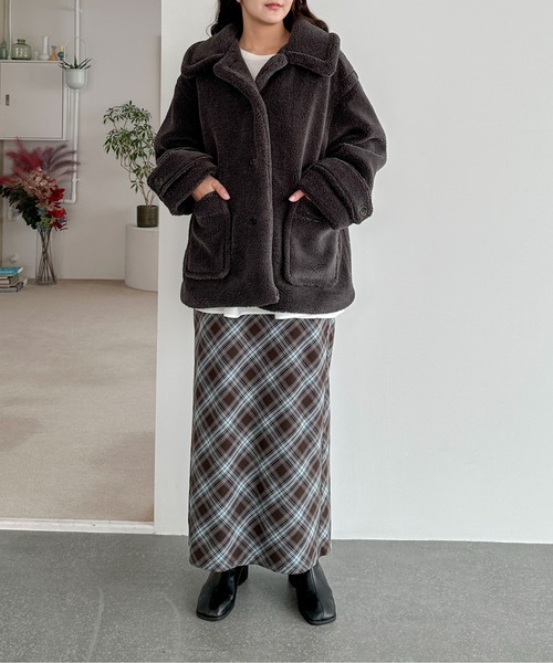 PILIT（ピリット）の「ステンカラー ボアミドルコート（ステンカラーコート・レディース・チャコールグレー/モカ/ベージュ・MEDIUM）」の17枚目の写真