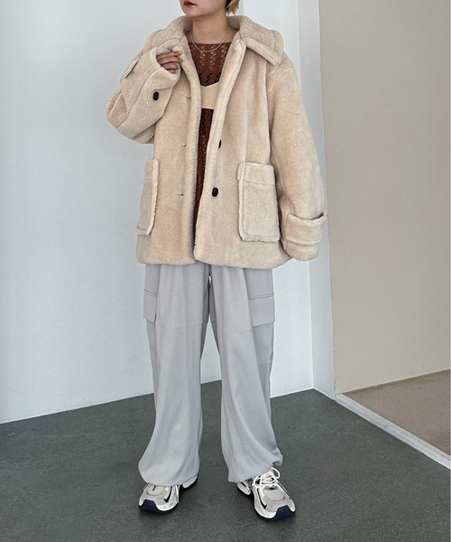 PILIT（ピリット）の「ステンカラー ボアミドルコート（ステンカラーコート・レディース・チャコールグレー/モカ/ベージュ・MEDIUM）」の11枚目の写真