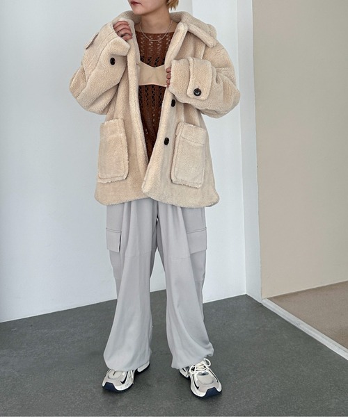 PILIT（ピリット）の「ステンカラー ボアミドルコート（ステンカラーコート・レディース・チャコールグレー/モカ/ベージュ・MEDIUM）」の10枚目の写真