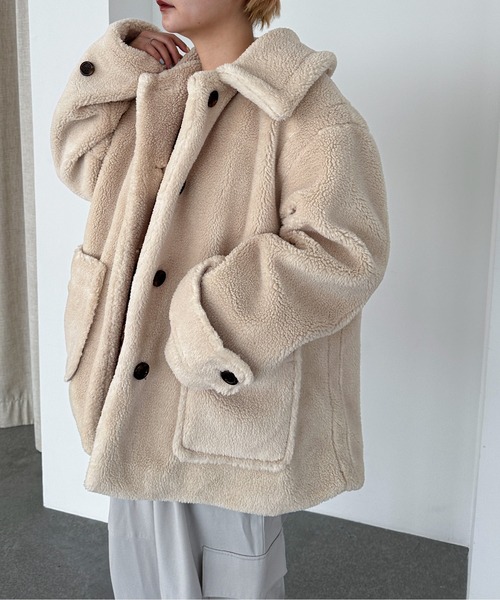 PILIT（ピリット）の「ステンカラー ボアミドルコート（ステンカラーコート・レディース・チャコールグレー/モカ/ベージュ・MEDIUM）」の7枚目の写真