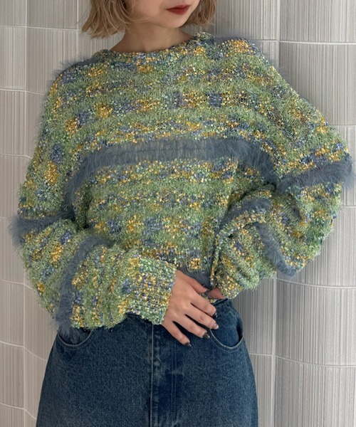 セール】MIX YARN BORDER KNIT TOP（ニット/セーター）｜Ameri（アメリ