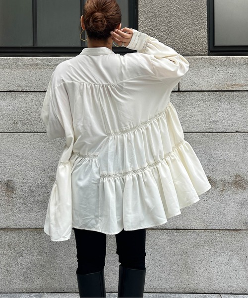 セール】【loverara.loverara コラボ】アシンメトリーギャザー