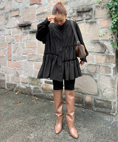 CURA CLOSET(キュラ クローゼット)の「【loverara.loverara コラボ】アシンメトリーギャザーチュニックワンピース/体型カバー/着回し自在(シャツ/ブラウス・レディース・ブラック/ホワイト・フリー)」の19枚目の写真