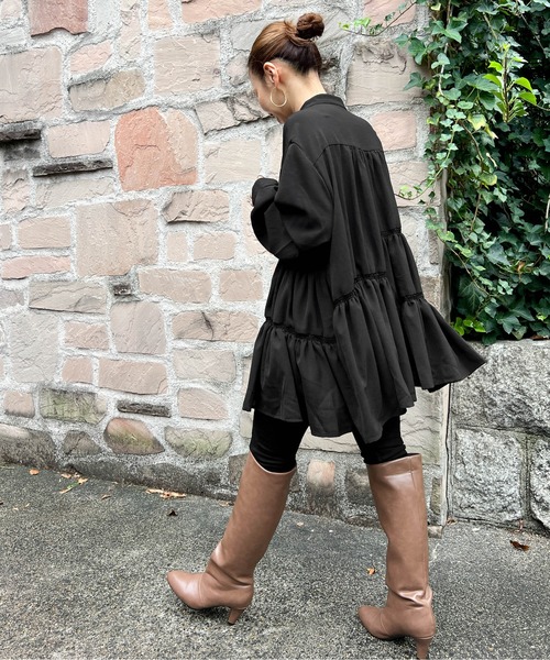 CURA CLOSET(キュラ クローゼット)の「【loverara.loverara コラボ】アシンメトリーギャザーチュニックワンピース/体型カバー/着回し自在(シャツ/ブラウス・レディース・ブラック/ホワイト・フリー)」の21枚目の写真