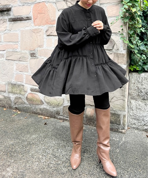 CURA CLOSET(キュラ クローゼット)の「【loverara.loverara コラボ】アシンメトリーギャザーチュニックワンピース/体型カバー/着回し自在(シャツ/ブラウス・レディース・ブラック/ホワイト・フリー)」の22枚目の写真
