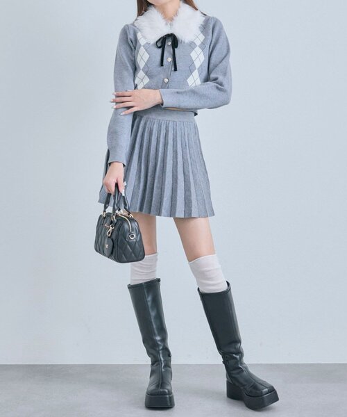 OLIVE des OLIVE（オリーブデオリーブ）の「ファーティペット付きアーガイルニット（ニット/セーター・レディース・トップグレー/オフホワイト/レッド/ブラック・FREE）」の12枚目の写真