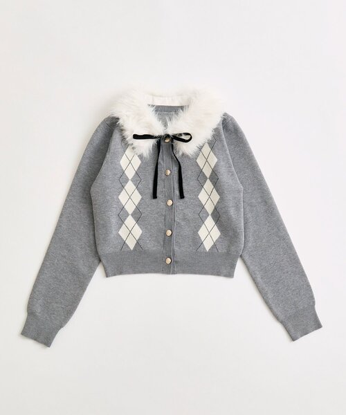 OLIVE des OLIVE（オリーブデオリーブ）の「ファーティペット付きアーガイルニット（ニット/セーター・レディース・トップグレー/オフホワイト/レッド/ブラック・FREE）」の13枚目の写真