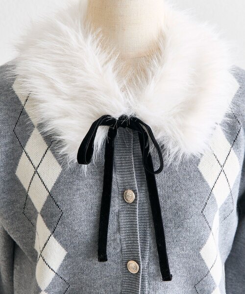 OLIVE des OLIVE（オリーブデオリーブ）の「ファーティペット付きアーガイルニット（ニット/セーター・レディース・トップグレー/オフホワイト/レッド/ブラック・FREE）」の17枚目の写真