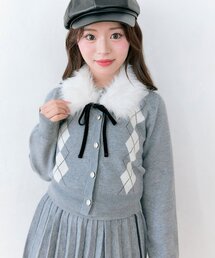 OLIVE des OLIVE | ファーティペット付きアーガイルニット(ニット/セーター)