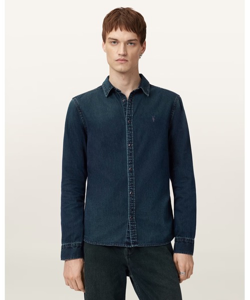 ALLSAINTS(オールセインツ)の「GLEASON RAMSKULL DENIM SHIRT | GLEASON ラムスカル デニム シャツ(シャツ/ブラウス・メンズ・ブルー系その他・XS/S/M/L)」の1枚目の写真