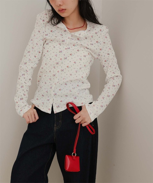 miette（ミエット）の「小花柄ワッフルカーディガン（カーディガン/ボレロ・レディース・アイボリー/オフホワイト/グレー・S/L/M）」の8枚目の写真