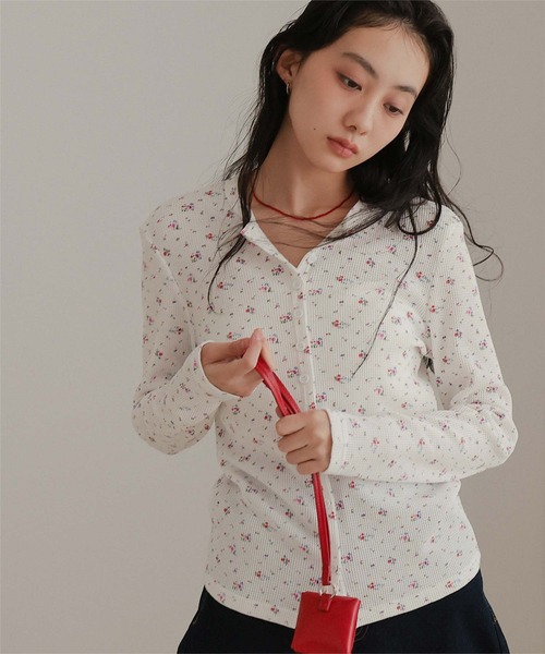 miette（ミエット）の「小花柄ワッフルカーディガン（カーディガン/ボレロ・レディース・アイボリー/オフホワイト/グレー・S/L/M）」の10枚目の写真