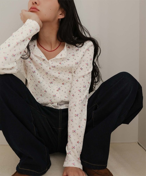 miette（ミエット）の「小花柄ワッフルカーディガン（カーディガン/ボレロ・レディース・アイボリー/オフホワイト/グレー・S/L/M）」の9枚目の写真