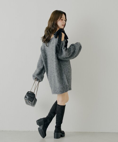 Chico（チコ）の「【REVIVAL/WEB限定】ベロアリボンシャギーワンピース（ワンピース・レディース・ブラウン/ホワイト系その他3/ブラウン系その他3/グレー系その他3/アイボリー・FREE）」の6枚目の写真