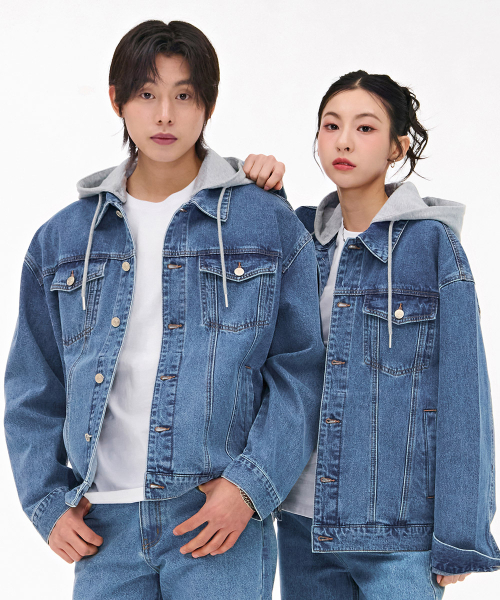 CHASECULT(チェイスカルト)の「ユニセックスデニムフード取り外し可能ジャケット-ブルー(デニムジャケット・メンズ・インディゴブルー・95/105/90/100)」の2枚目の写真