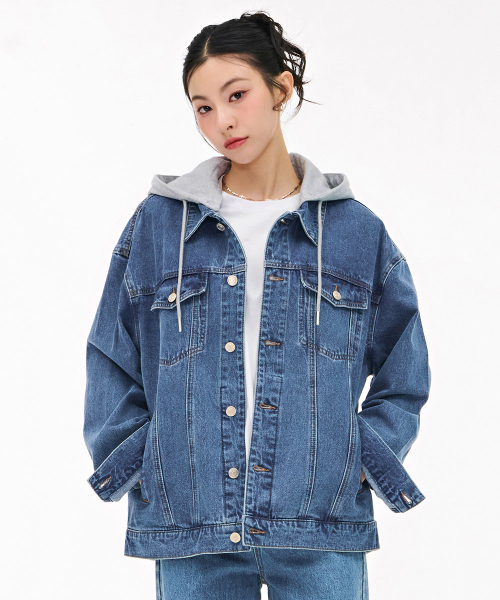 CHASECULT(チェイスカルト)の「ユニセックスデニムフード取り外し可能ジャケット-ブルー(デニムジャケット・メンズ・インディゴブルー・95/105/90/100)」の5枚目の写真