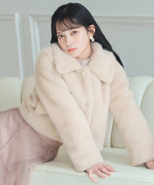 ステンカラーエコファーショートジャケット（ブルゾン