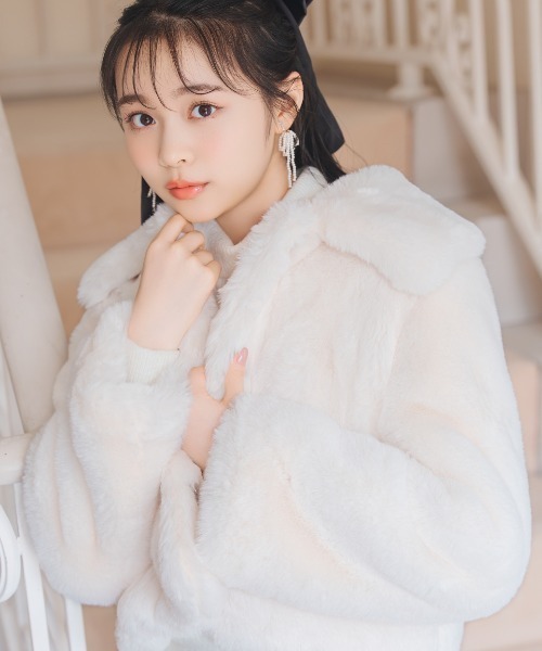 ステンカラーエコファーショートジャケット（ブルゾン