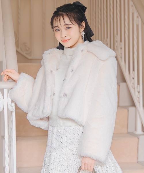 ステンカラーエコファーショートジャケット（ブルゾン