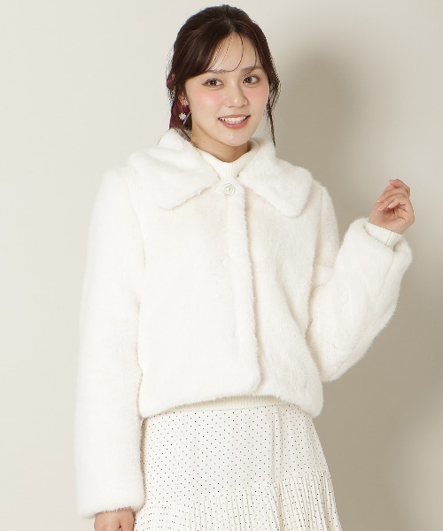 ステンカラーエコファーショートジャケット（ブルゾン