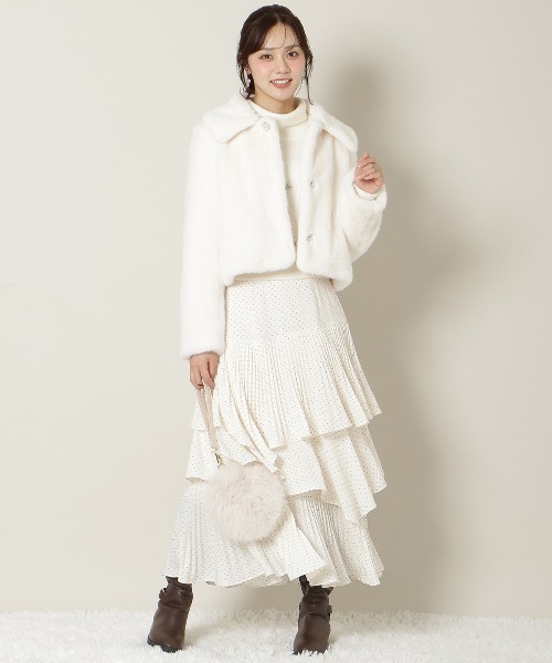 ステンカラーエコファーショートジャケット（ブルゾン