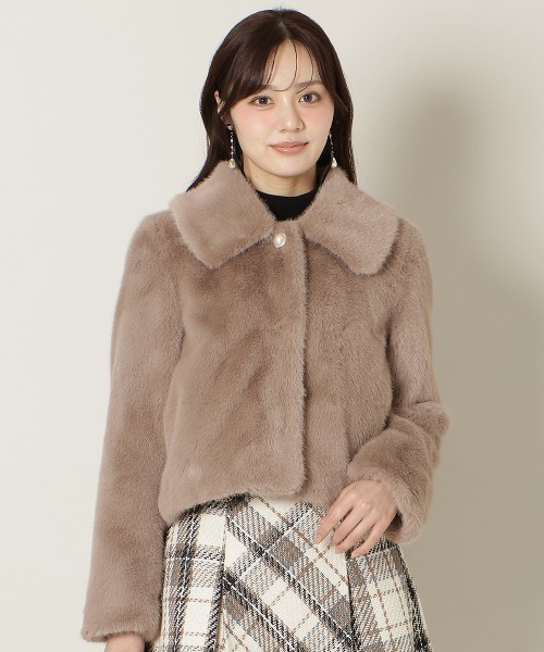 エコファーショートジャケット ステンカラーエコファーショートジャケット（ブルゾン