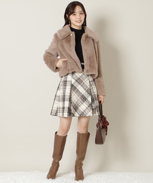 ステンカラーエコファーショートジャケット（ブルゾン