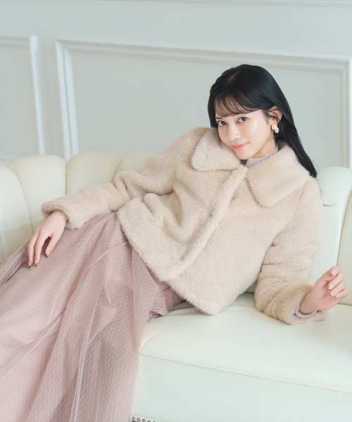 ステンカラーエコファーショートジャケット（ブルゾン