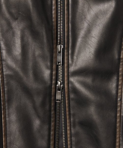 MUSINSA STANDARD（ムシンサスタンダード）の「フェイデッドシンセティックレザーシングルジャケット[ブラック]（ライダースジャケット・メンズ・その他・MEDIUM/LARGE/X-LARGE/XX-LARGE）」の5枚目の写真